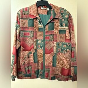 Alfred Dunner Red and Teal Patchwork Jacket